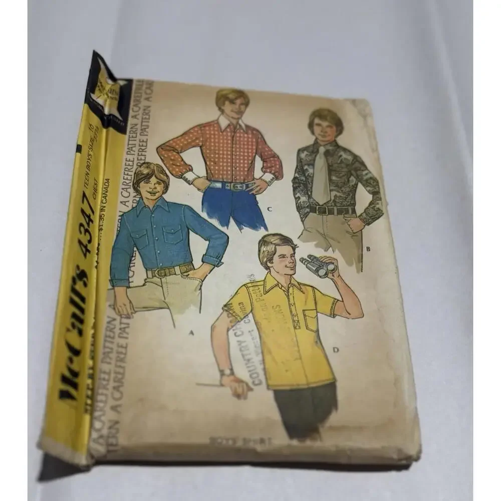 Vintage McCall’s 4347 Teen Boys Shirt Sewing Pattern – 1970s –‎ Size 16 Chest 35